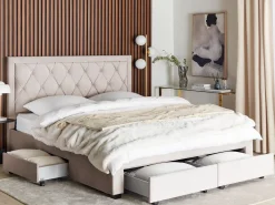 Discount Beliani Parisanky Sametti Säilytystila Beige 180 X 200 Cm Lievin