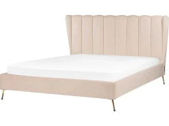 New Beliani Parisanky Sametti Usb-Portti Beige 160 X 200 Cm Miribel