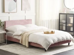 Sängyt<Beliani Parisanky Sametti Vaaleanpunainen 140 X 200 Cm Fitou