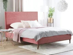 Sängyt<Beliani Parisanky Sametti Vaaleanpunainen 160 X 200 Cm Bayonne