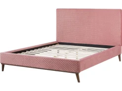 Sängyt<Beliani Parisanky Sametti Vaaleanpunainen 160 X 200 Cm Bayonne