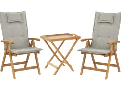 Best Beliani Parvekekalustesetti Akaasiapuinen Ruskeanharmailla Pehmusteilla Java