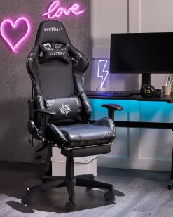 Online Beliani Pelituoli Keinonahka Maastokuvio Musta/Tummanharmaa Victory