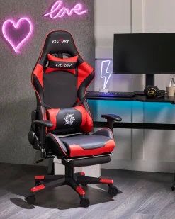 Store Beliani Pelituoli Keinonahka Musta/Punainen Victory