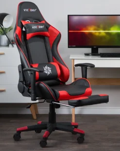 Store Beliani Pelituoli Keinonahka Musta/Punainen Victory