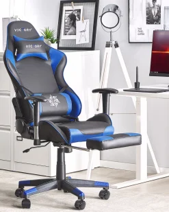 Shop Beliani Pelituoli Keinonahka Musta/Sininen Victory