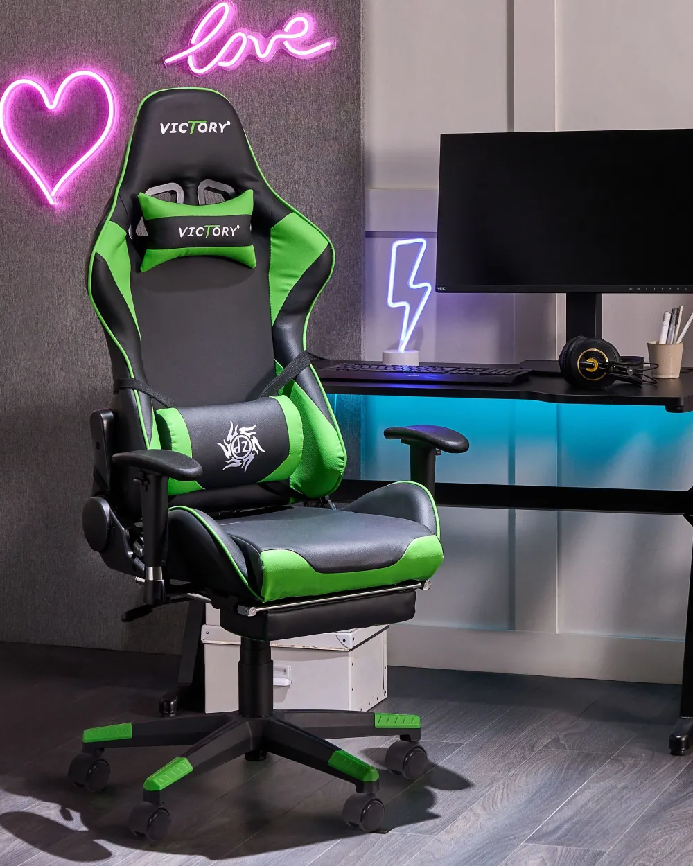 Lastenhuone<Beliani Pelituoli Keinonahka Musta/Vihrea Victory