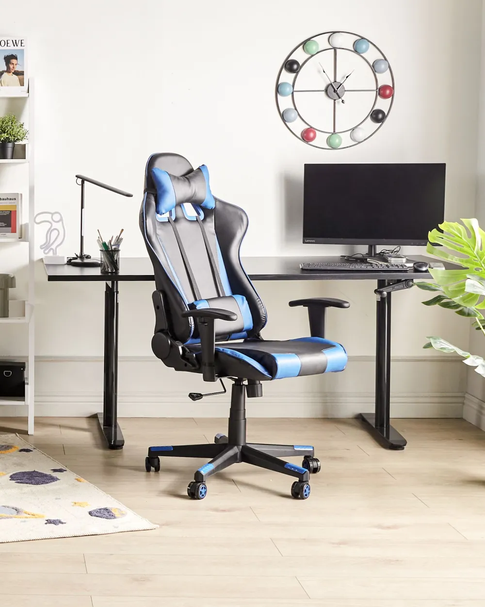 Store Beliani Pelituoli Keinonahka Musta/Tummansininen Gamer