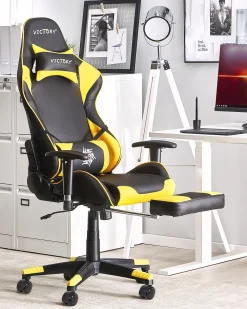 Online Beliani Pelituoli Keinonahka Musta/Keltainen Victory