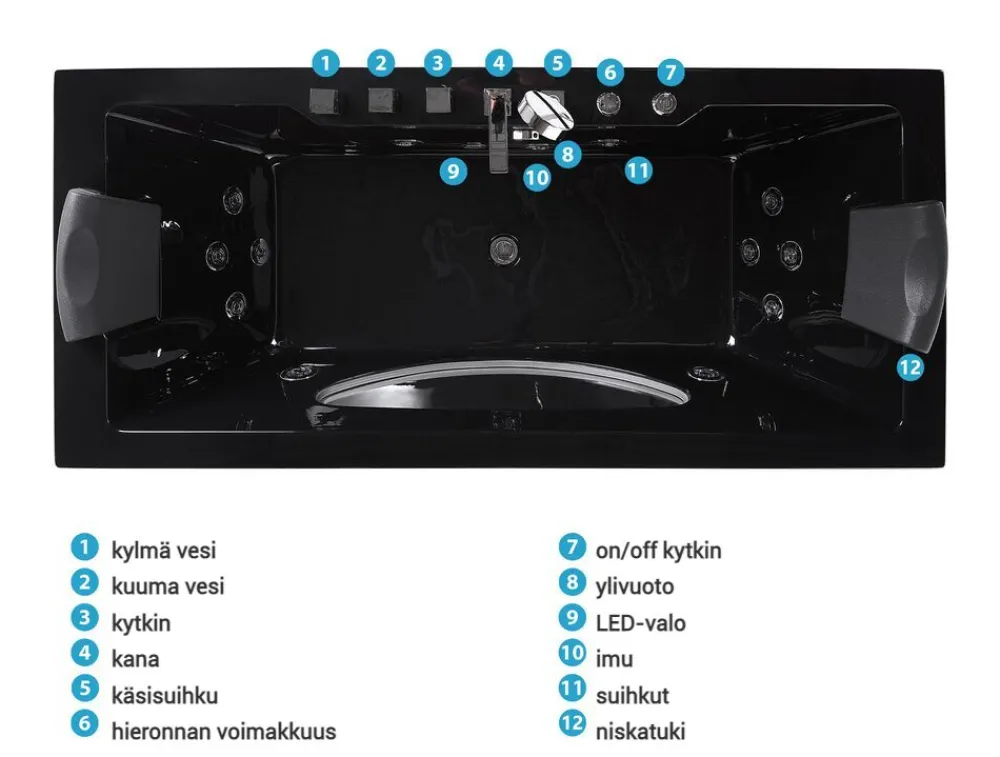 Kylpy- & Poreammeet<Beliani Poreamme Led-Valot Musta 170 X 80 Cm Hawes