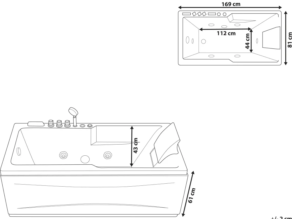 Kylpy- & Poreammeet<Beliani Poreamme Oikeak. Led-Valot Valkoinen 169 X 81 Cm Artemisa