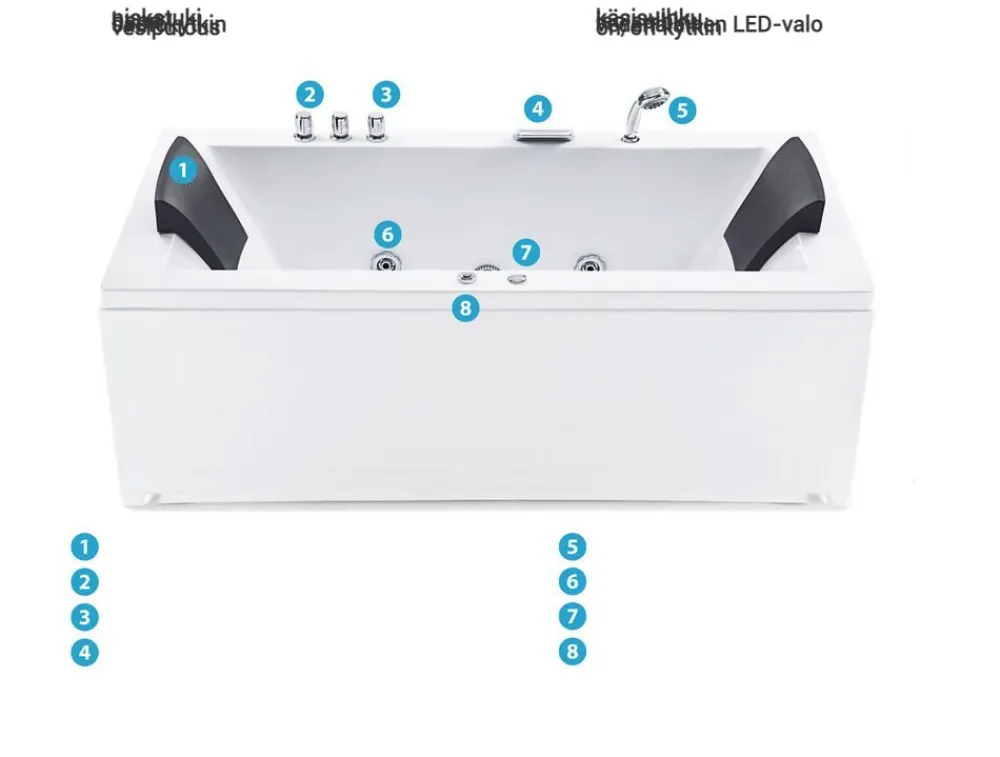 Kylpy- & Poreammeet<Beliani Poreamme Oikeak. Led-Valot Valkoinen 183 X 90 Cm Varadero