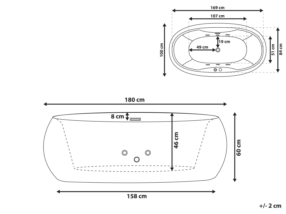 Kylpy- & Poreammeet<Beliani Poreamme Vapaasti Seisova Led-Valot Valkoinen 180 X 100 Cm Mustique
