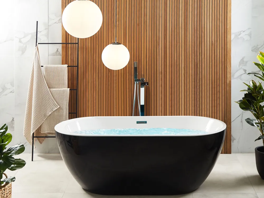 Kylpy- & Poreammeet<Beliani Poreamme Vapaasti Seisova Led-Valot Musta 170 X 80 Cm Nevis Iii