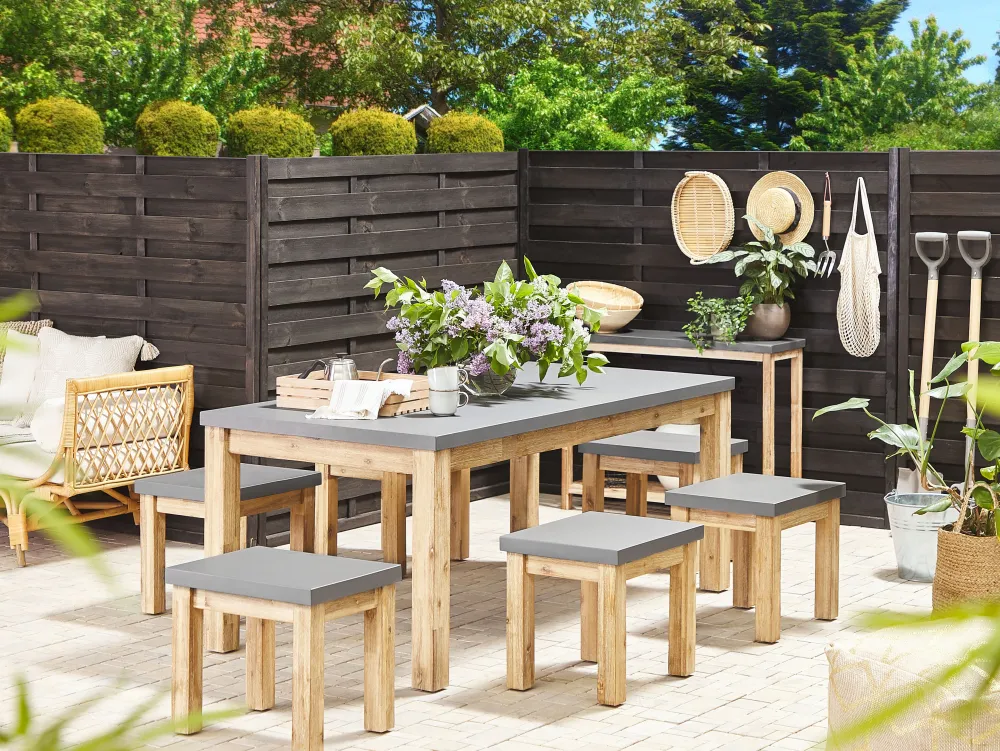 Ulkokalusteet<Beliani Poytaryhma 6-Istuttava - Poyta Ja 6 Jakkaraa Harmaa Ostuni