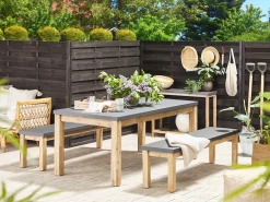 Sale Beliani Poytaryhma 6-Istuttava - Poyta Ja 2 Penkkia Harmaa Ostuni