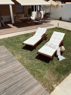 Ulkokalusteet<Beliani Puinen Aurinkotuoli Luonnonvalkoisella Pehmusteella Toscana