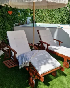 Ulkokalusteet<Beliani Puinen Aurinkotuoli Luonnonvalkoisella Pehmusteella Toscana