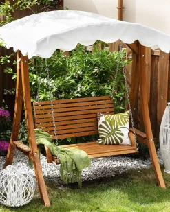 Ulkokalusteet<Beliani Puinen Pihakeinu Katoksella Beige Andria