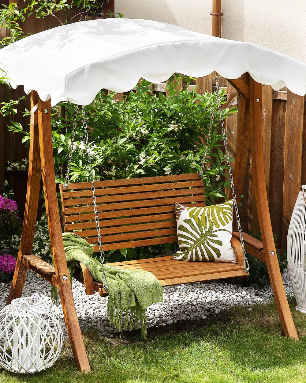 Ulkokalusteet<Beliani Puinen Pihakeinu Katoksella Beige Andria