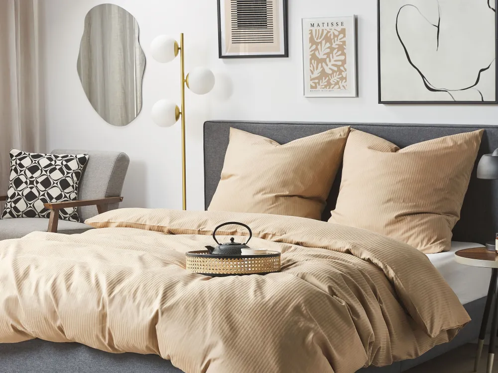 Best Beliani Pussilakanasetti Satiinipuuvillaa 135 X 200 Cm Beige Avondale