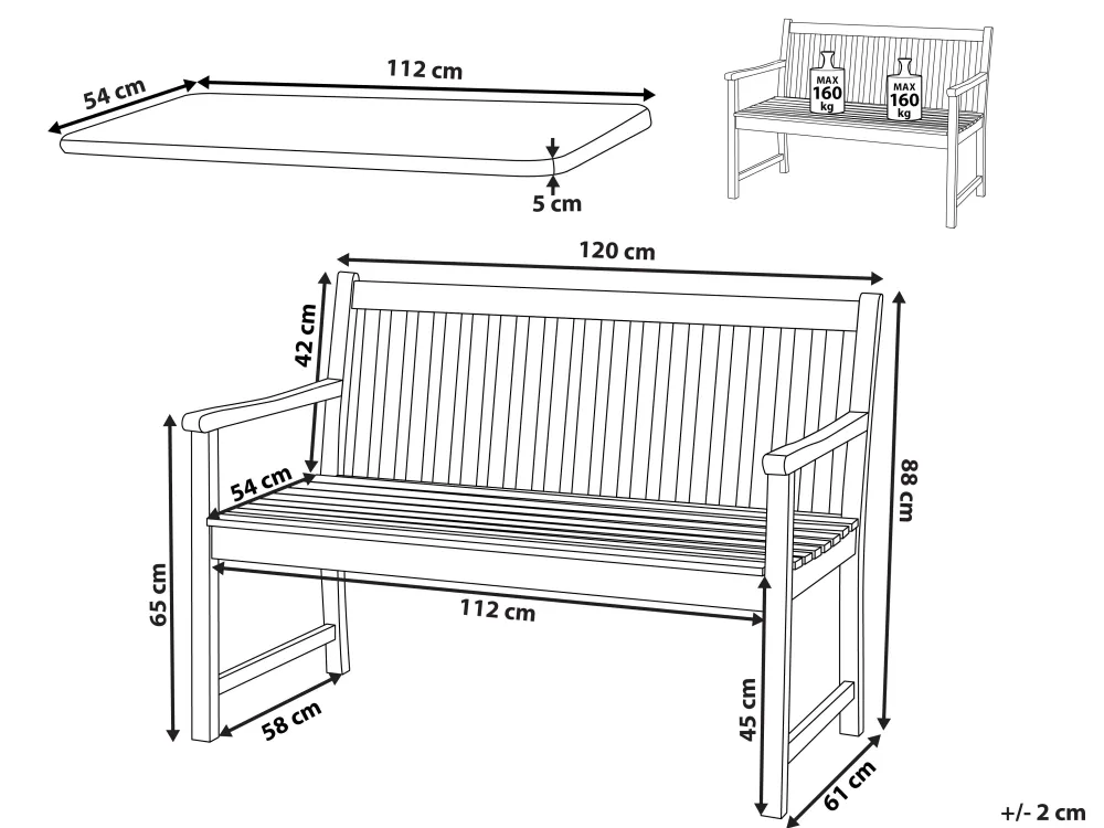 Hot Beliani Puutarhapenkki Sertifioitu Akaasia Vaalea Puu/Ruskeanharmaa 120 Cm Vivara
