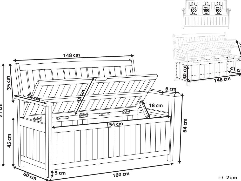 Ulkokalusteet<Beliani Puutarhapenkki Vaalea Akasiapuu Säilytystila 160 Cm Sovana