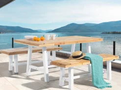 Pöydät<Beliani Puutarhapoyta Akaasia Vaalea Puu/Valkoinen 170 X 80 Cm Scania