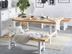 Pöydät<Beliani Puutarhapoyta Akaasia Vaalea Puu/Valkoinen 170 X 80 Cm Scania