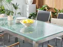 Pöydät<Beliani Puutarhapoyta Lasitasolla Kirkas 180 X 90 Cm Grosseto