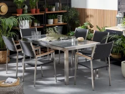 Cheap Beliani Puutarhapoyta 3-Osainen Graniittitaso Harmaa 180 X 90 Cm Grosseto