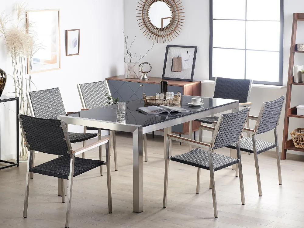 Cheap Beliani Puutarhapoyta 3-Osainen Graniittitaso Harmaa 180 X 90 Cm Grosseto