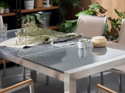 Cheap Beliani Puutarhapoyta 3-Osainen Graniittitaso Harmaa 180 X 90 Cm Grosseto