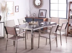 Pöydät<Beliani Puutarhapoyta 3-Osainen Graniittitaso Musta 180 X 90 Cm Grosseto