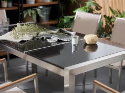 Pöydät<Beliani Puutarhapoyta 3-Osainen Graniittitaso Musta 180 X 90 Cm Grosseto