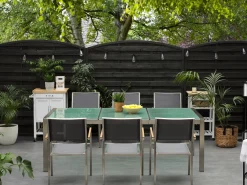 Pöydät<Beliani Puutarhapoyta 3-Osainen Lasitaso Kirkas 220 X 100 Cm Grosseto