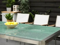 Pöydät<Beliani Puutarhapoyta 3-Osainen Lasitaso Kirkas 220 X 100 Cm Grosseto