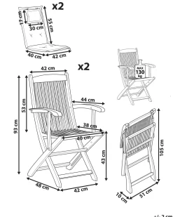 New Beliani Puutarhatuoli 2 Kpl, Harmailla Tyynyilla Maui