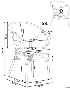 Ulkokalusteet<Beliani Puutarhatuoli Alumiini Tumma Puu/Musta 4 Kpl Caspri