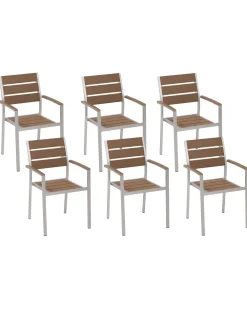 Store Beliani Puutarhatuoli Alumiini Vaalea Puu 6 Kpl Vernio