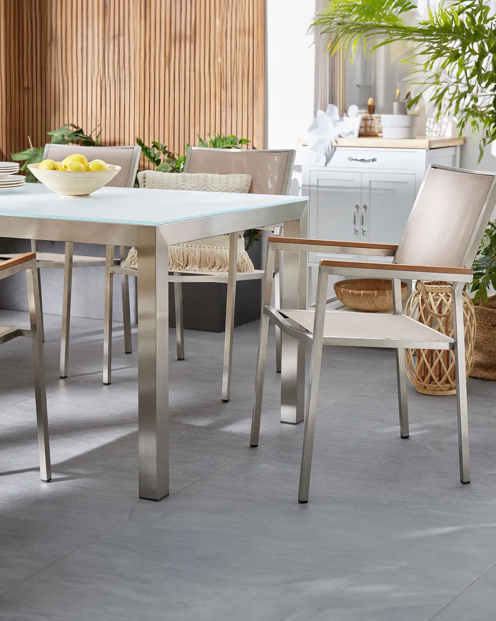 Store Beliani Puutarhatuoli Kangas Beige 4 Kpl Grosseto