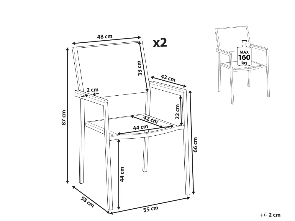 Online Beliani Puutarhatuoli Kangas Valkoinen 2 Kpl Grosseto
