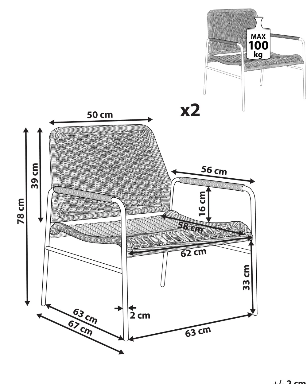 Hot Beliani Puutarhatuoli Rottinki Luonnonvari 2 Kpl Prasimo