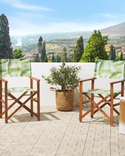 Ulkokalusteet<Beliani Puutarhatuoli Tumma Akasiapuu Vaihtokangas 2 Kpl Harmaa/Trooppinen Lehtikuvio 2 Kpl Cine