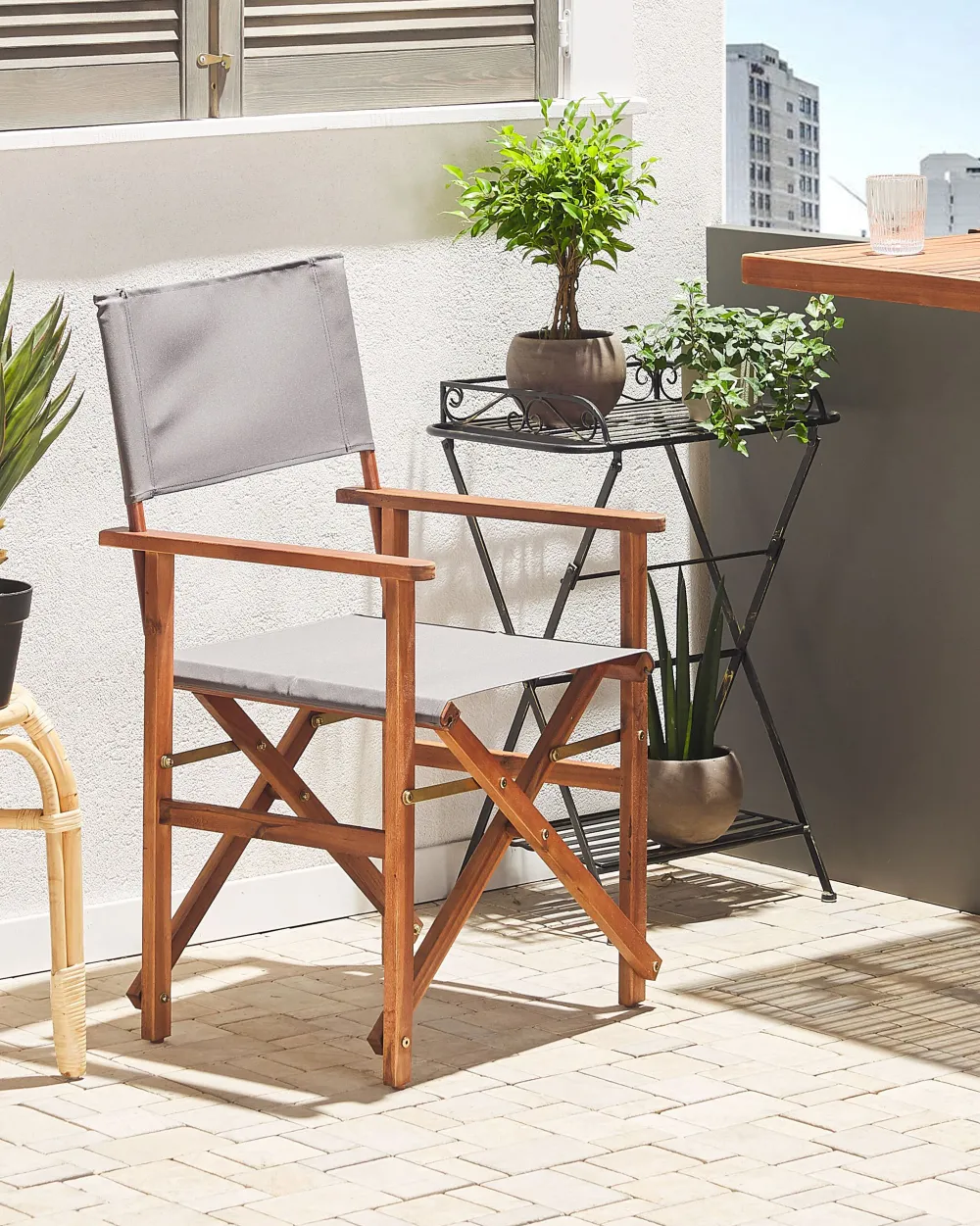 Ulkokalusteet<Beliani Puutarhatuoli Tumma Akasiapuu Vaihtokangas 2 Kpl Harmaa/Trooppinen Lehtikuvio 2 Kpl Cine