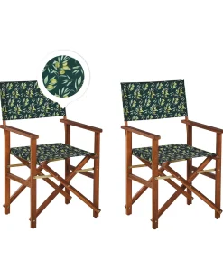 Outlet Beliani Puutarhatuoli Tumma Akasiapuu Vaihtokangas 2 Kpl Luonnonvalkoinen/Oliivikuvio 2 Kpl Cine