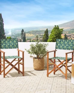 Outlet Beliani Puutarhatuoli Tumma Akasiapuu Vaihtokangas 2 Kpl Luonnonvalkoinen/Oliivikuvio 2 Kpl Cine