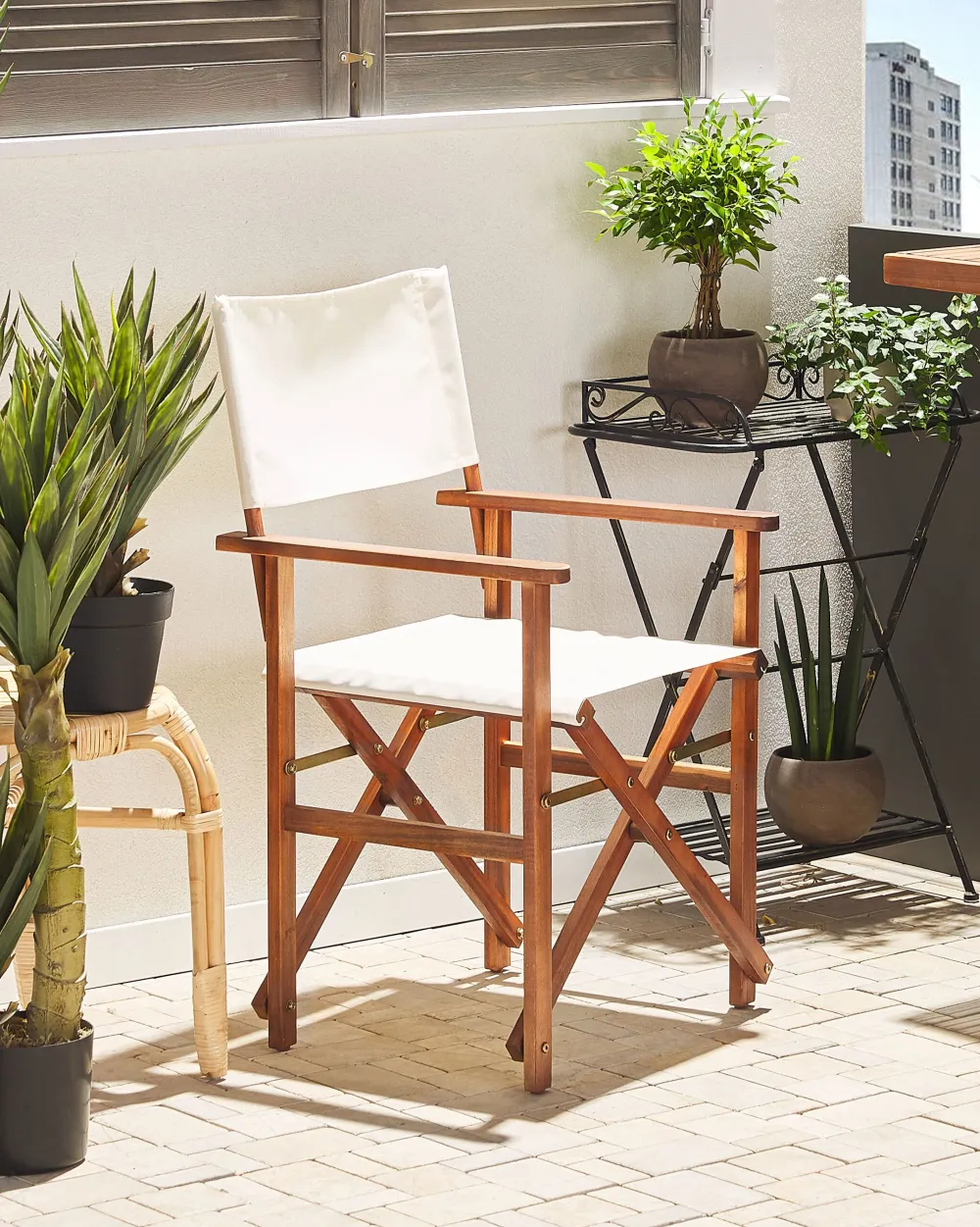 Outlet Beliani Puutarhatuoli Tumma Akasiapuu Vaihtokangas 2 Kpl Luonnonvalkoinen/Oliivikuvio 2 Kpl Cine