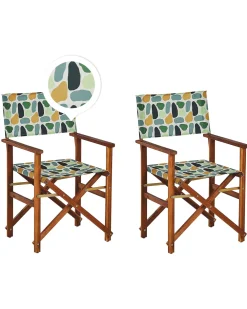 Ulkokalusteet<Beliani Puutarhatuoli Tumma Akasiapuu Vaihtokangas 2 Kpl Luonnonvalkoinen/Geometrininen Kuvio 2 Kpl Cine