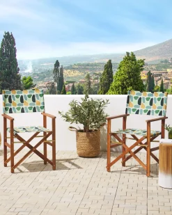 Ulkokalusteet<Beliani Puutarhatuoli Tumma Akasiapuu Vaihtokangas 2 Kpl Luonnonvalkoinen/Geometrininen Kuvio 2 Kpl Cine